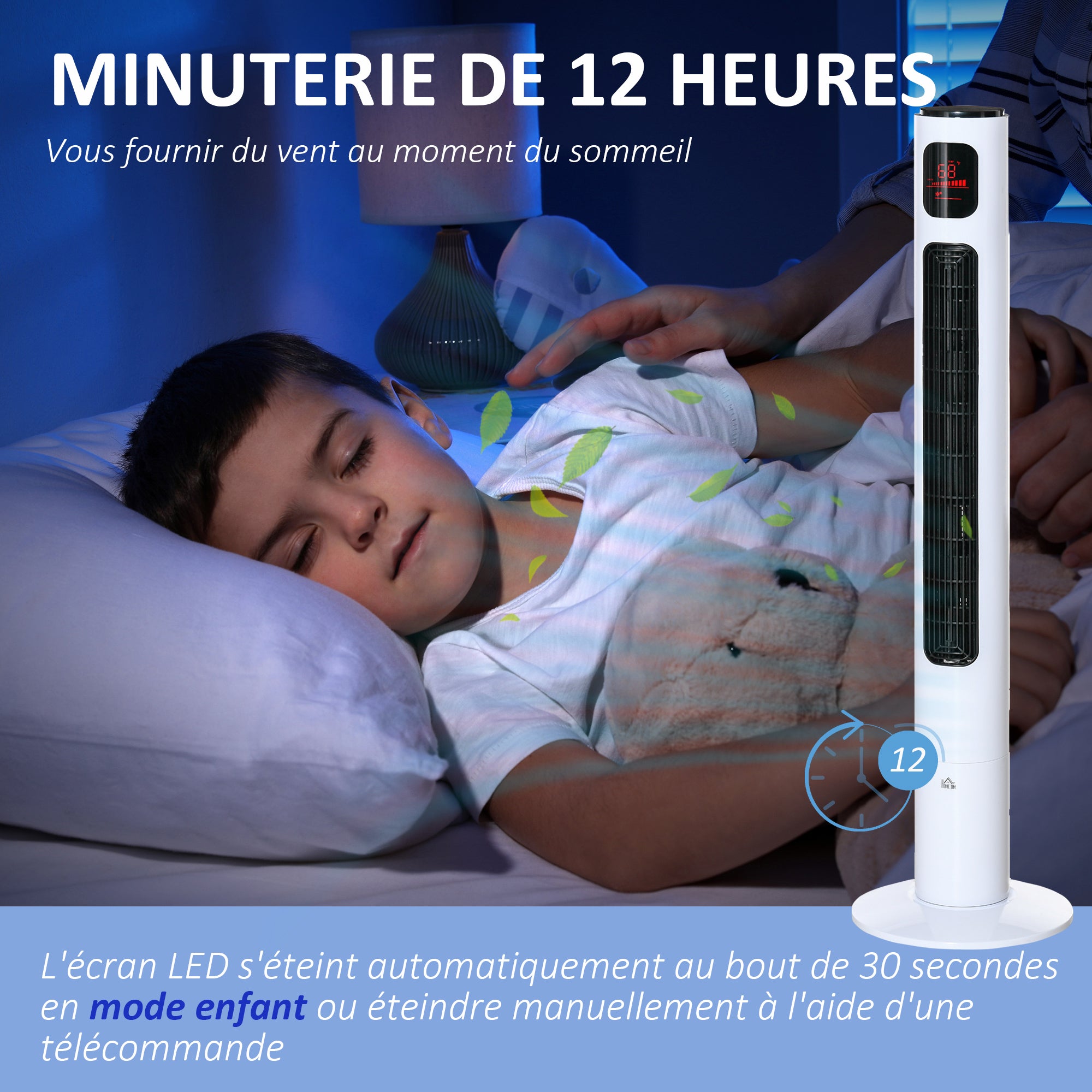 Silent 45W Tower Fan, Room Fan with 3 Modes 3 Speeds, Remote Control, 70° Oscillation, 12H Timer, LED Display, 117H cm White
