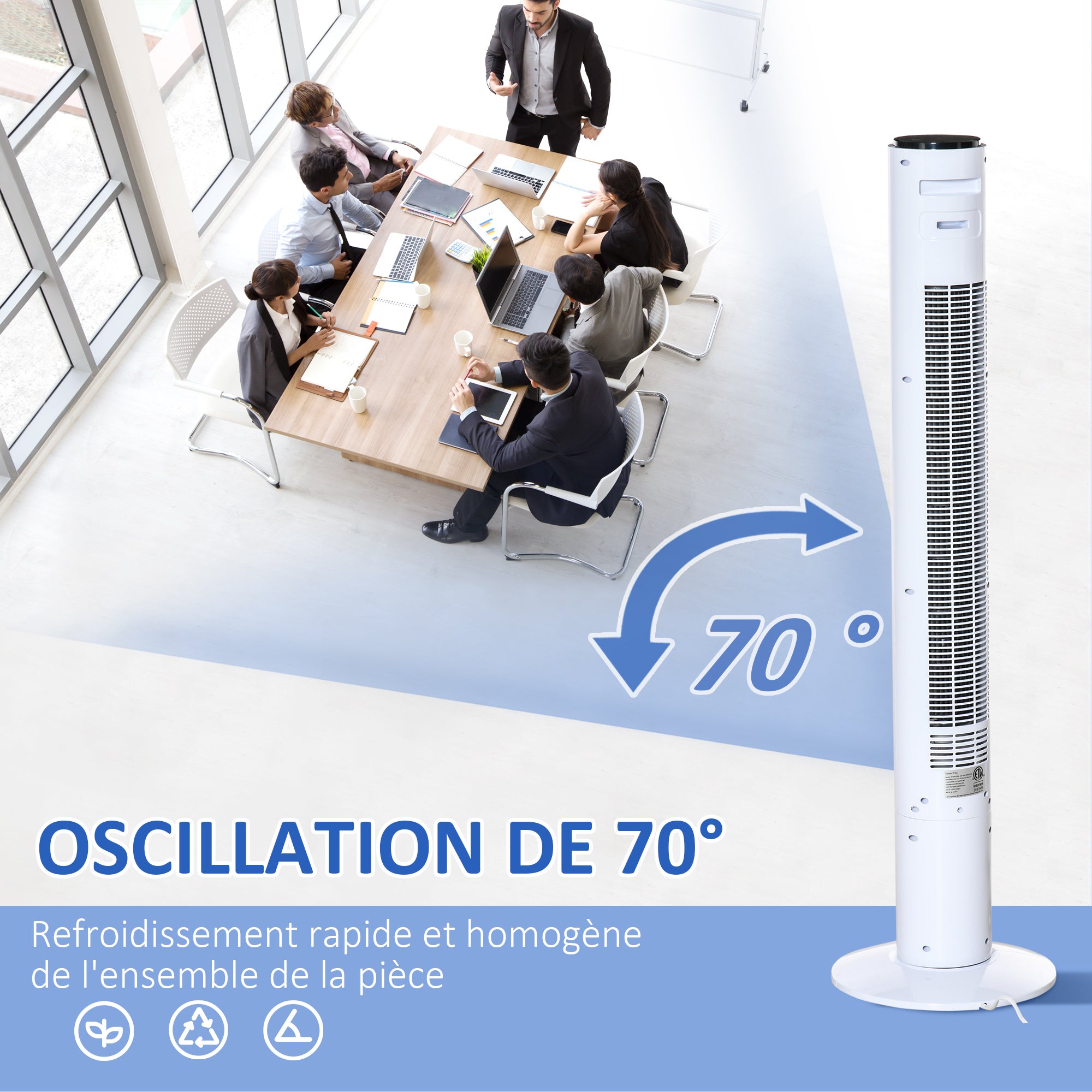 Silent 45W Tower Fan, Room Fan with 3 Modes 3 Speeds, Remote Control, 70° Oscillation, 12H Timer, LED Display, 117H cm White