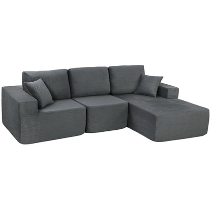 Corner Sofa with Sleeper Function, L-Shaped 267 cm Deep-Seat 3-Seater 2-in-1 Sectional with Cushions, Corduroy-Look, Dark Gray