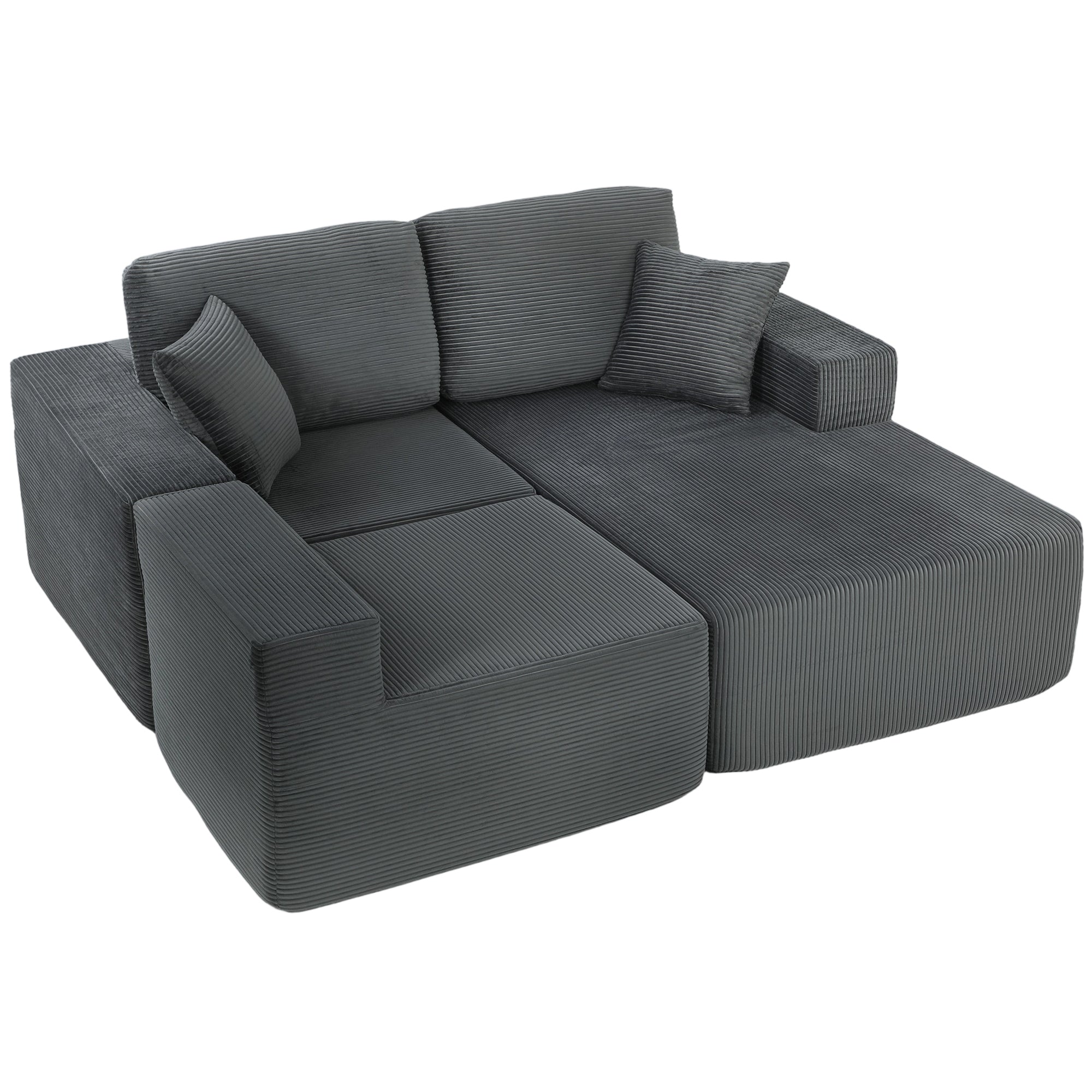 Corner Sofa with Sleeper Function, L-Shaped 267 cm Deep-Seat 3-Seater 2-in-1 Sectional with Cushions, Corduroy-Look, Dark Gray