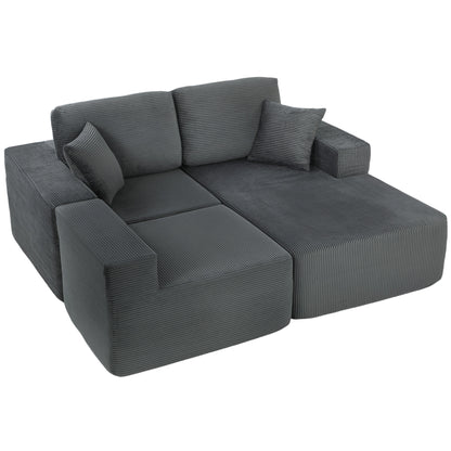 Corner Sofa with Sleeper Function, L-Shaped 267 cm Deep-Seat 3-Seater 2-in-1 Sectional with Cushions, Corduroy-Look, Dark Gray