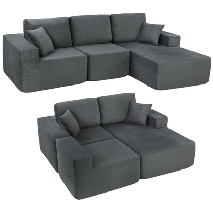 Corner Sofa with Sleeper Function, L-Shaped 267 cm Deep-Seat 3-Seater 2-in-1 Sectional with Cushions, Corduroy-Look, Dark Gray