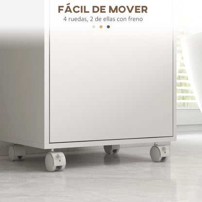 Modern Bathroom Cabinet Auxiliary Column Bathroom Floor Cabinet with Adjustable Shelves Removable Tray and Wheels 40x30x88 cm White and Oak