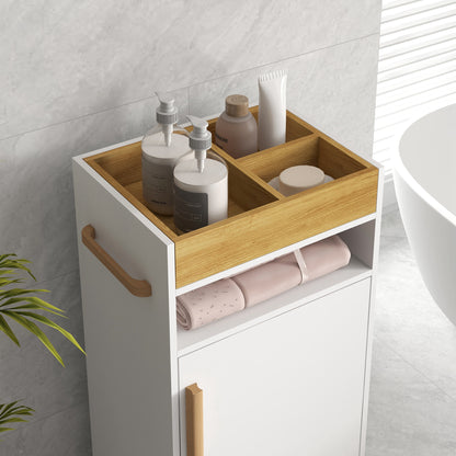 Modern Bathroom Cabinet Auxiliary Column Bathroom Floor Cabinet with Adjustable Shelves Removable Tray and Wheels 40x30x88 cm White and Oak