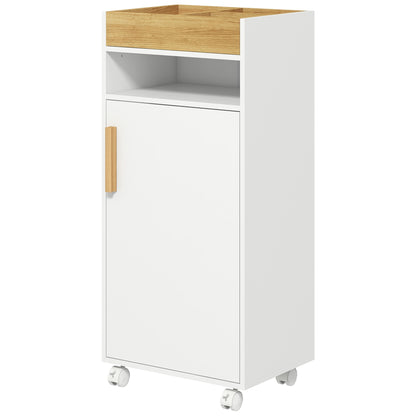 Modern Bathroom Cabinet Auxiliary Column Bathroom Floor Cabinet with Adjustable Shelves Removable Tray and Wheels 40x30x88 cm White and Oak