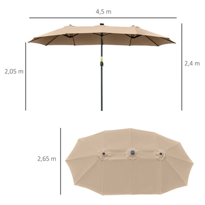 Double Garden Umbrella with 48 Solar LED Lights 177.17x104.33x94.49 inches Patio Umbrella with Crank Sun Protection for Terrace Balcony Pool Khaki