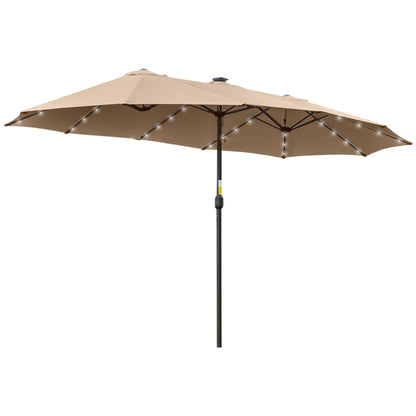 Double Garden Umbrella with 48 Solar LED Lights 177.17x104.33x94.49 inches Patio Umbrella with Crank Sun Protection for Terrace Balcony Pool Khaki