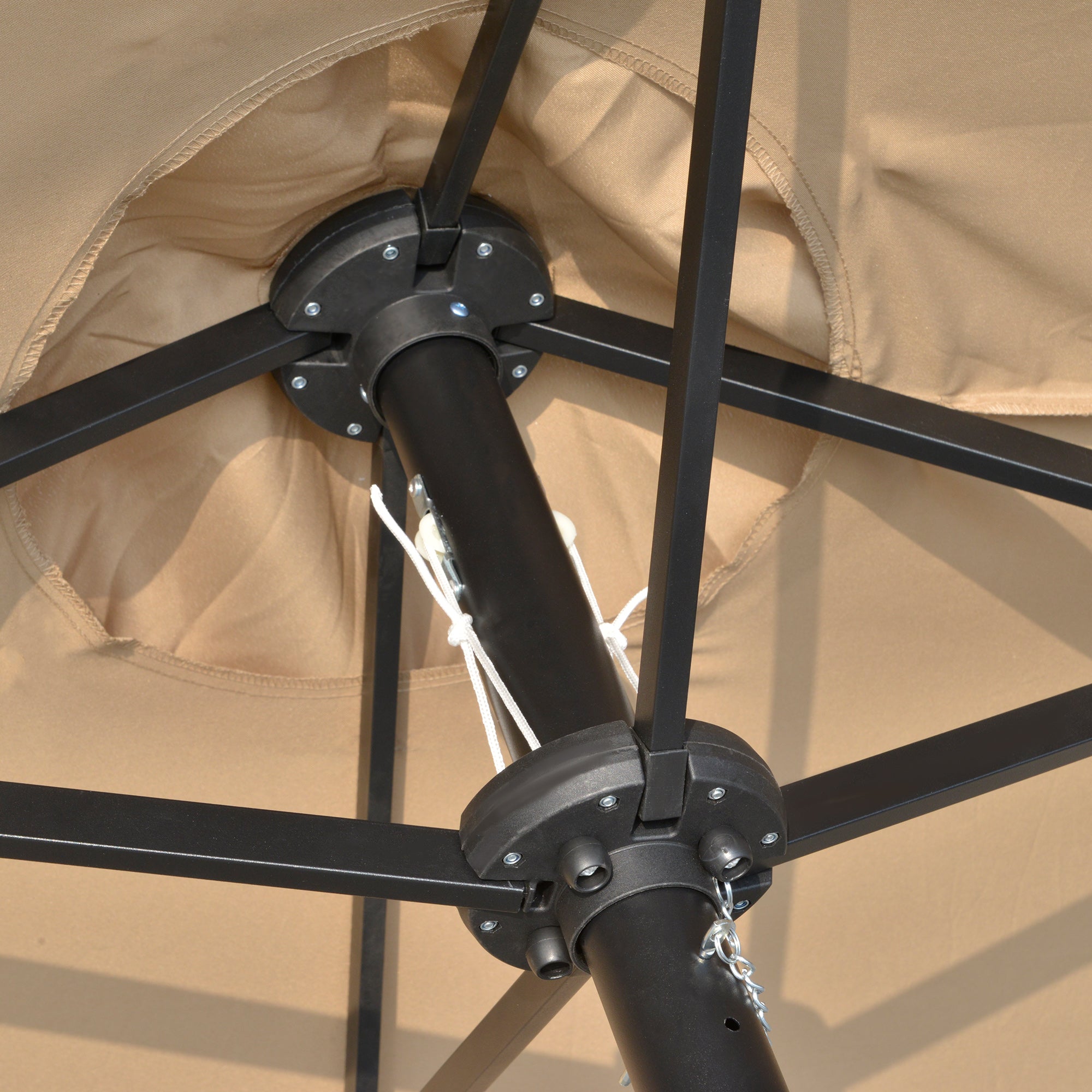 Double Garden Umbrella with 48 Solar LED Lights 177.17x104.33x94.49 inches Patio Umbrella with Crank Sun Protection for Terrace Balcony Pool Khaki