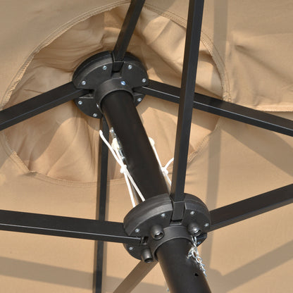 Double Garden Umbrella with 48 Solar LED Lights 177.17x104.33x94.49 inches Patio Umbrella with Crank Sun Protection for Terrace Balcony Pool Khaki