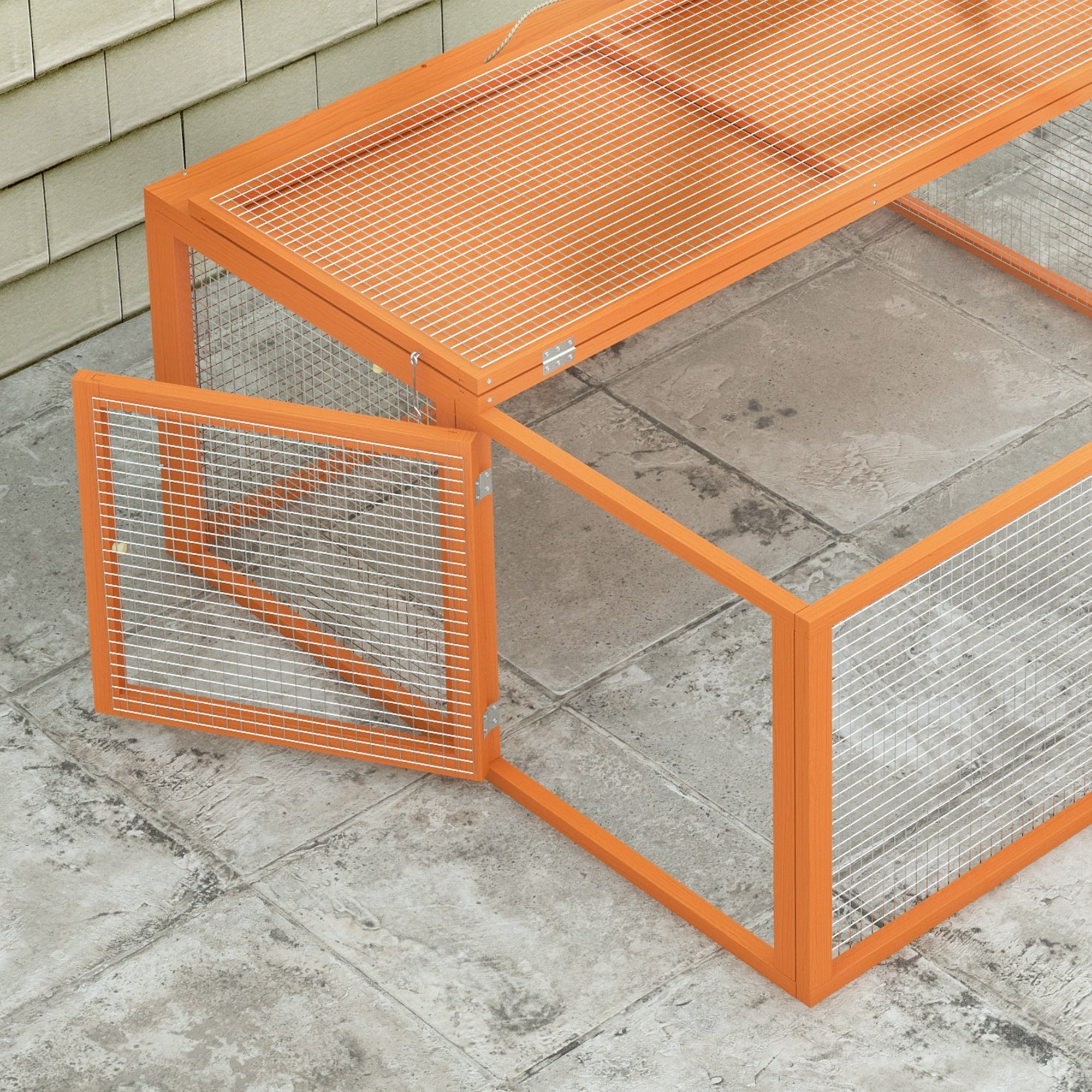Folding Rabbit Hutch for 2-3 Rodents with Multiple Entries, Rabbit Cage in Wood and Steel, 110x105x50 cm, Orange