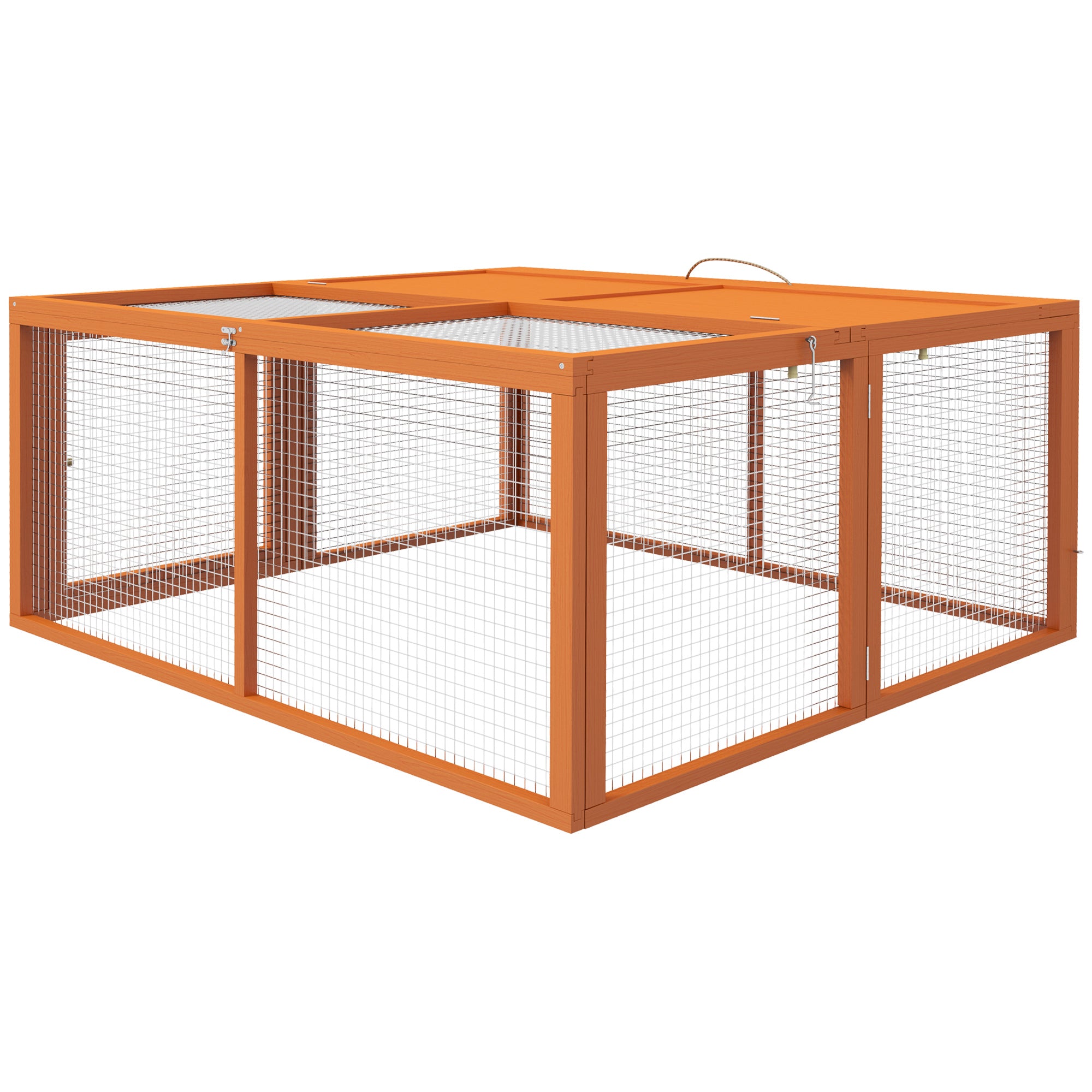 Folding Rabbit Hutch for 2-3 Rodents with Multiple Entries, Rabbit Cage in Wood and Steel, 110x105x50 cm, Orange