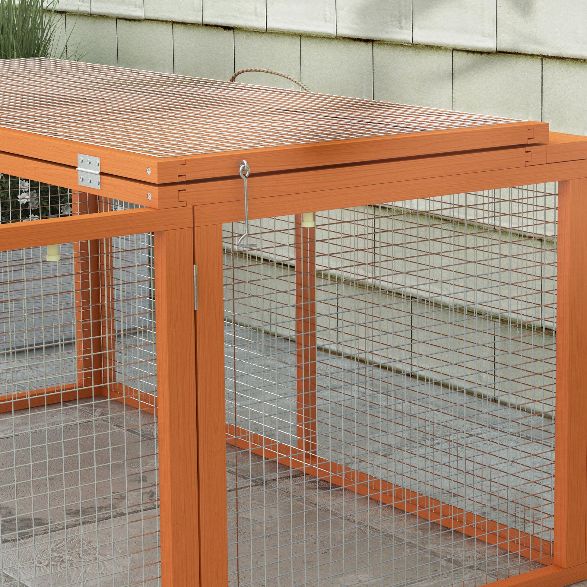 Folding Rabbit Hutch for 2-3 Rodents with Multiple Entries, Rabbit Cage in Wood and Steel, 110x105x50 cm, Orange