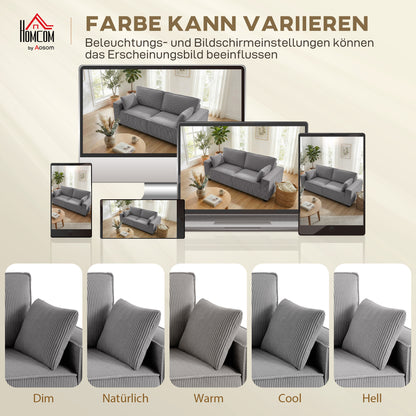 3-Seater Sofa, 86" Wide Couch with Wide Armrests, 2 Cushions, Comfortable Cord-Style Lounge Sofa, Padded Upholstered Sofa for Living Room/Bedroom, Light Gray