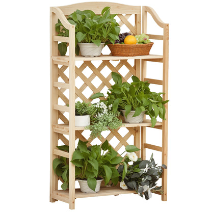 Outdoor Plant Stand, Folding Balcony Flower Pot Stand with 4 Adjustable Shelves, Garden and Home Decor in Wood, 67x33x123cm