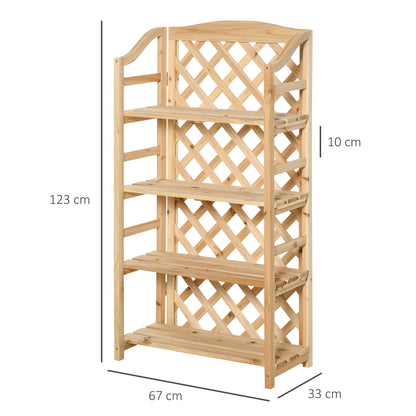 Outdoor Plant Stand, Folding Balcony Flower Pot Stand with 4 Adjustable Shelves, Garden and Home Decor in Wood, 67x33x123cm