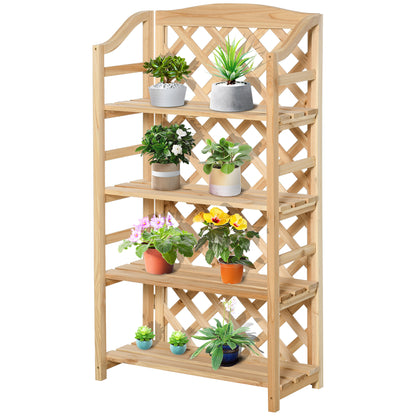 Outdoor Plant Stand, Folding Balcony Flower Pot Stand with 4 Adjustable Shelves, Garden and Home Decor in Wood, 67x33x123cm
