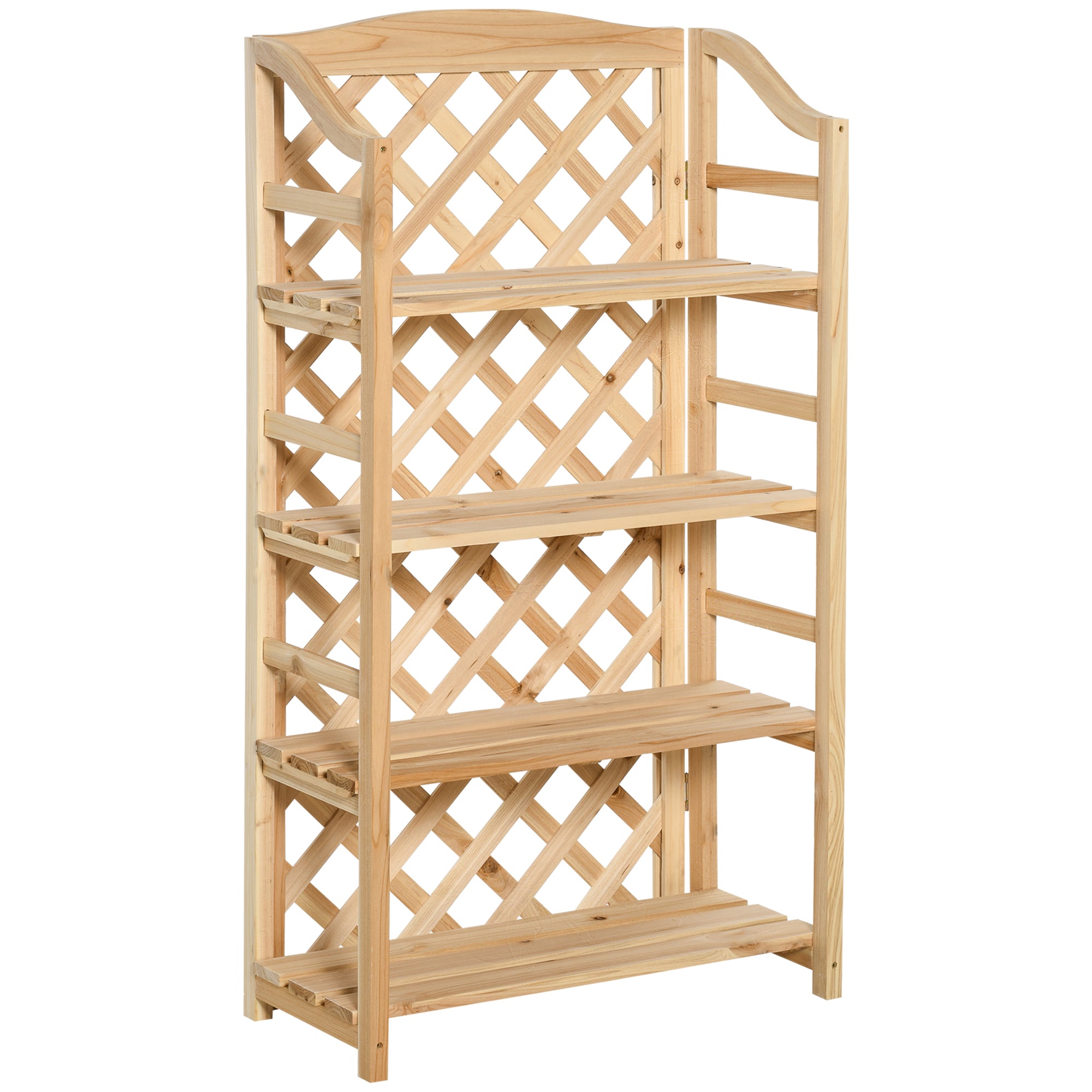 Outdoor Plant Stand, Folding Balcony Flower Pot Stand with 4 Adjustable Shelves, Garden and Home Decor in Wood, 67x33x123cm