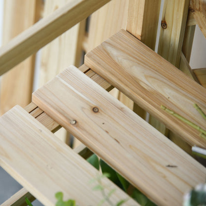 Outdoor Plant Stand, Folding Balcony Flower Pot Stand with 4 Adjustable Shelves, Garden and Home Decor in Wood, 67x33x123cm