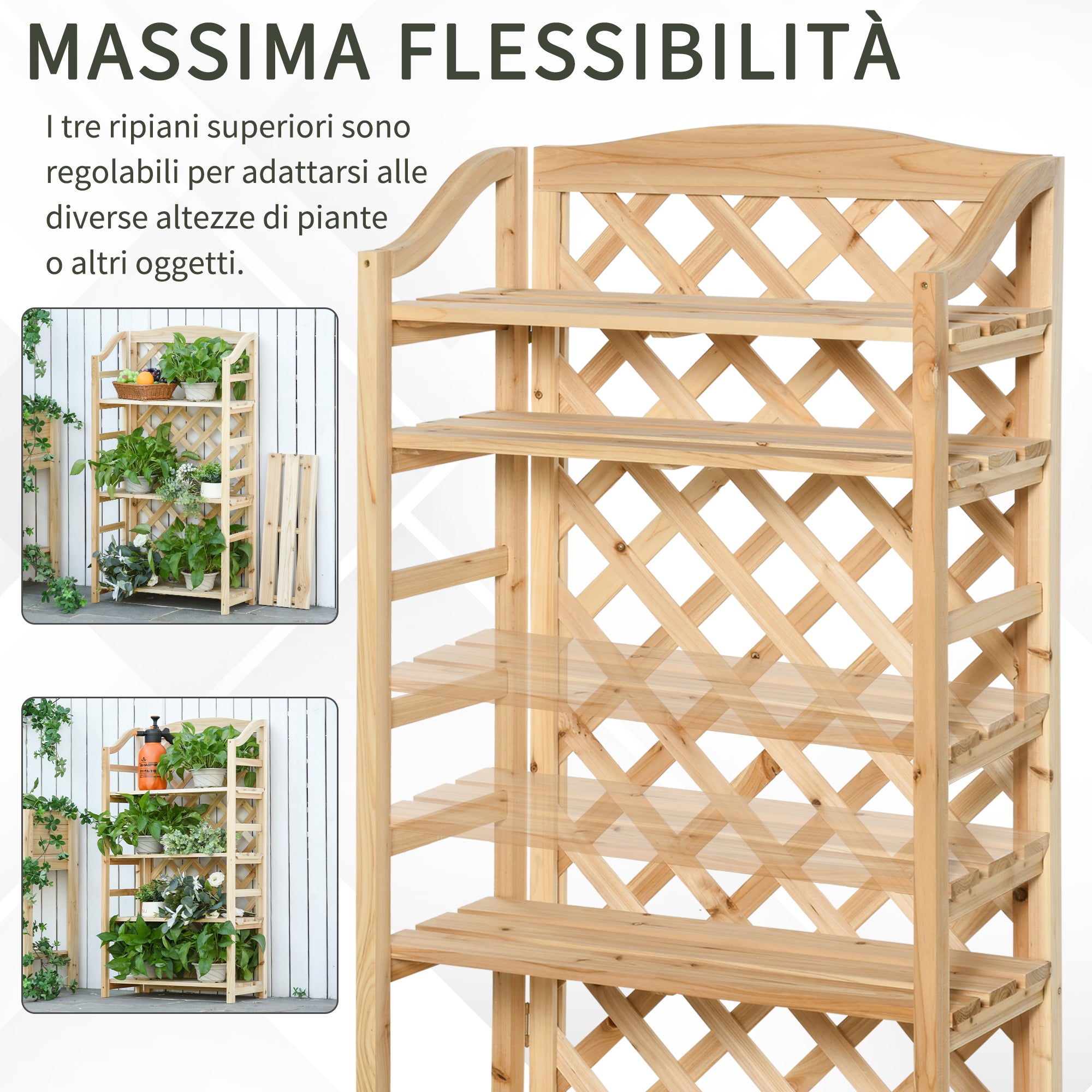Outdoor Plant Stand, Folding Balcony Flower Pot Stand with 4 Adjustable Shelves, Garden and Home Decor in Wood, 67x33x123cm