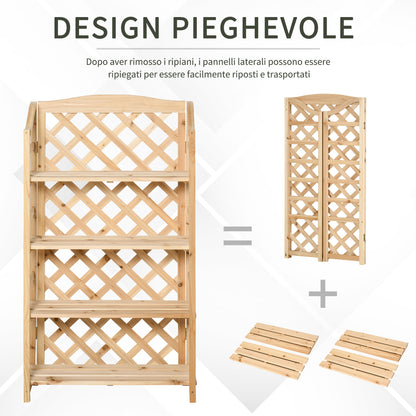 Outdoor Plant Stand, Folding Balcony Flower Pot Stand with 4 Adjustable Shelves, Garden and Home Decor in Wood, 67x33x123cm