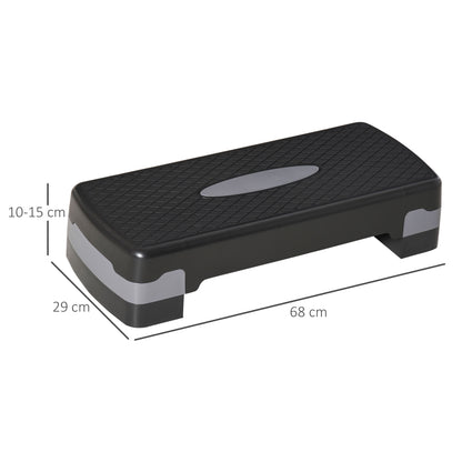 Aerobic Fitness Step Board Home Trainer Stepper 2-step height adjustable (10/15 cm) suitable for home and office use Black+Gray 68 x 29 x 15 cm