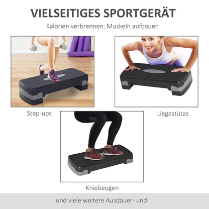 Aerobic Fitness Step Board Home Trainer Stepper 2-step height adjustable (10/15 cm) suitable for home and office use Black+Gray 68 x 29 x 15 cm