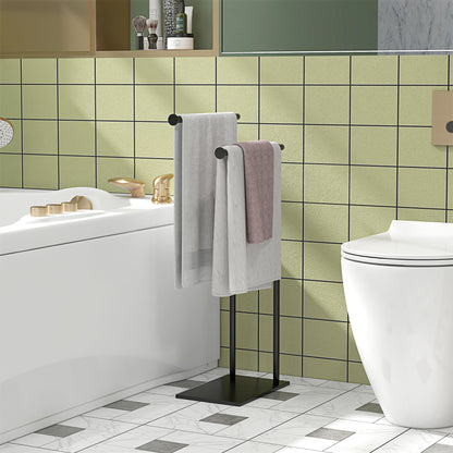 2-Tier Freestanding Towel Rack Ladder Bathroom Towel Rack with 2 Bars and Metal Frame Modern Style L Shape 35.5x20x78 cm Black