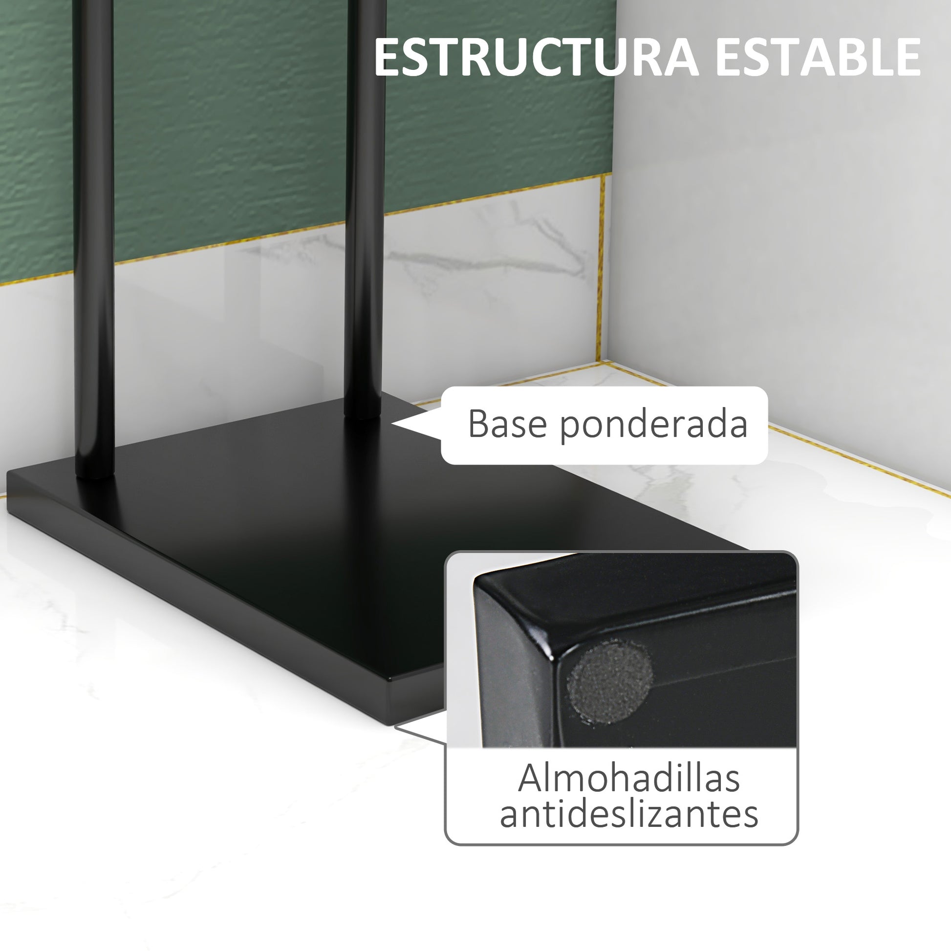 2-Tier Freestanding Towel Rack Ladder Bathroom Towel Rack with 2 Bars and Metal Frame Modern Style L Shape 35.5x20x78 cm Black