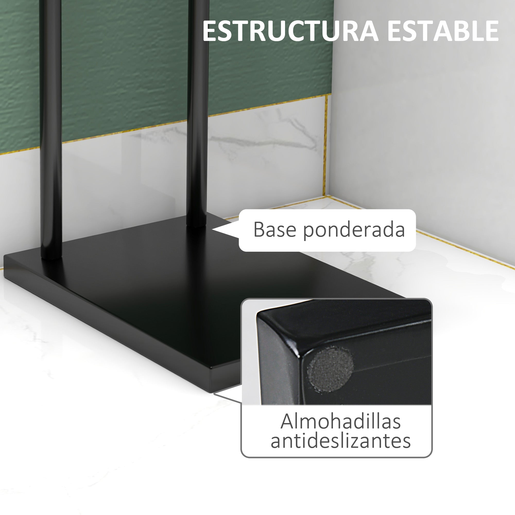 2-Tier Freestanding Towel Rack Ladder Bathroom Towel Rack with 2 Bars and Metal Frame Modern Style L Shape 35.5x20x78 cm Black