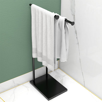 2-Tier Freestanding Towel Rack Ladder Bathroom Towel Rack with 2 Bars and Metal Frame Modern Style L Shape 35.5x20x78 cm Black
