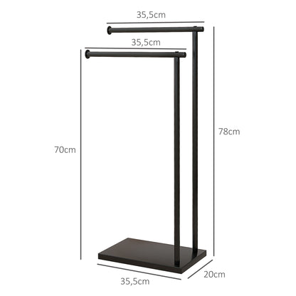 2-Tier Freestanding Towel Rack Ladder Bathroom Towel Rack with 2 Bars and Metal Frame Modern Style L Shape 35.5x20x78 cm Black