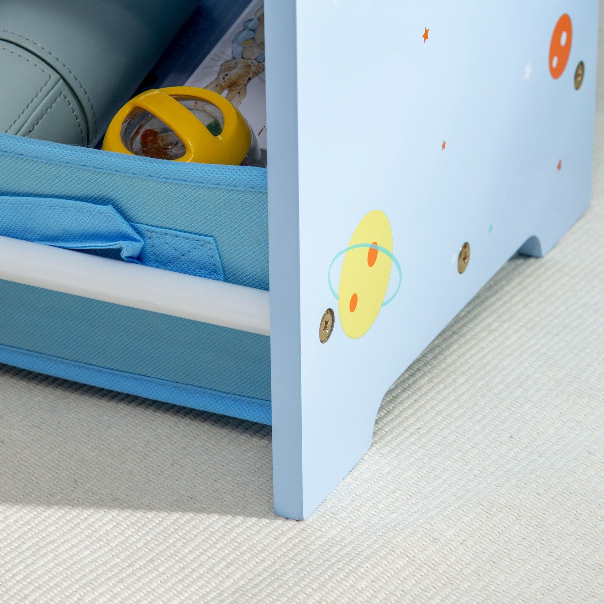 ZONEKIZ Toy Storage Cabinet with 9 Removable Baskets, Wooden MDF and Fabric Toy Box, 63x30x60cm, Blue
