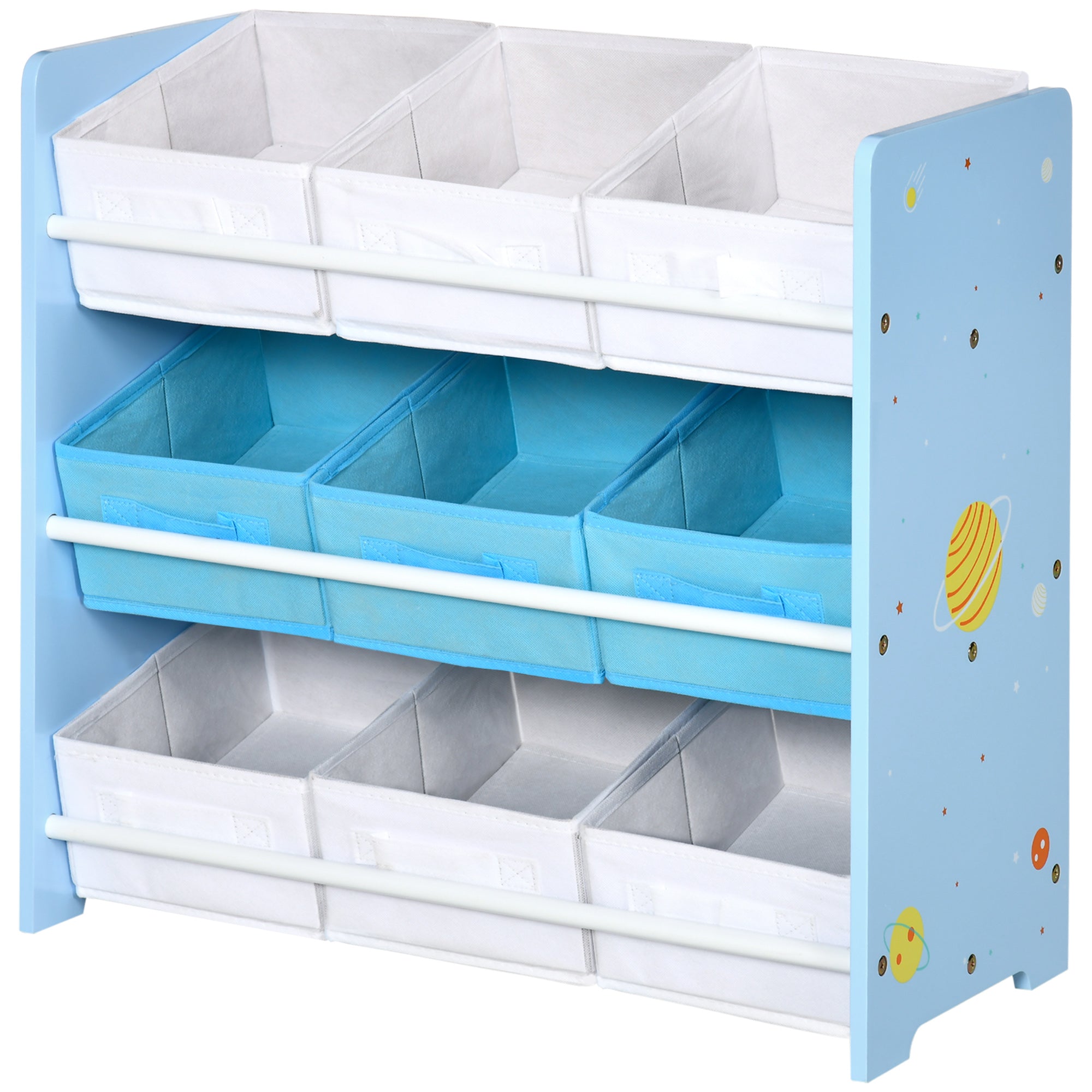 ZONEKIZ Toy Storage Cabinet with 9 Removable Baskets, Wooden MDF and Fabric Toy Box, 63x30x60cm, Blue
