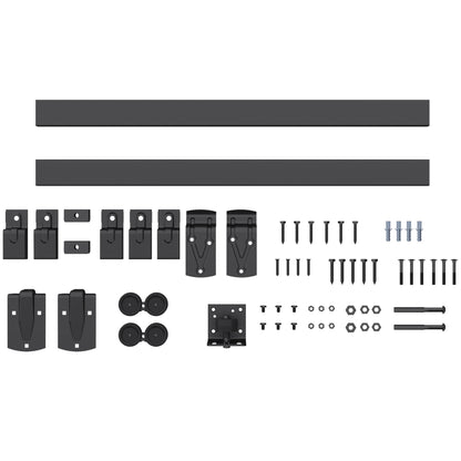 72 in Sliding Door Hardware Kit, Carbon Steel Track with UV Protection for Single Doors, Black