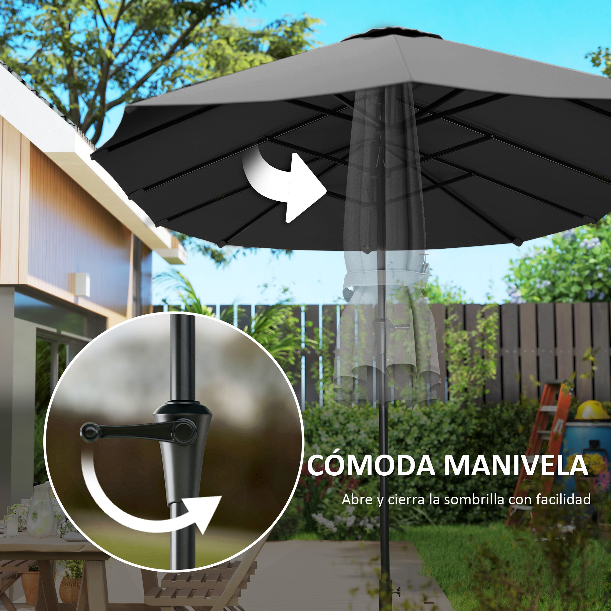 Double Umbrella 4x2.2 m Outdoor Terrace Umbrella with Manual Crank Waterproof and UV30+ Protection Large Parasol for Terrace Beach Pool Dark Gray