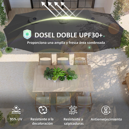 Double Umbrella 4x2.2 m Outdoor Terrace Umbrella with Manual Crank Waterproof and UV30+ Protection Large Parasol for Terrace Beach Pool Dark Gray