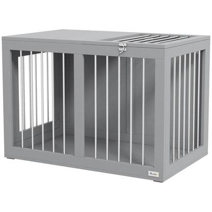 Dog Crate Furniture with 2 Doors Steel Dog Crate for Home Indoor Dog House for Medium Dogs up to 20 kg Side Table Dog Kennel 80 x 50 x 56.5 cm Gray