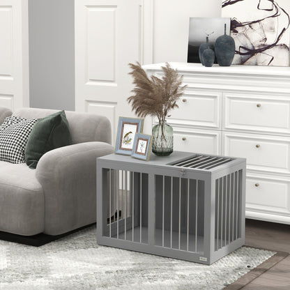 Dog Crate Furniture with 2 Doors Steel Dog Crate for Home Indoor Dog House for Medium Dogs up to 20 kg Side Table Dog Kennel 80 x 50 x 56.5 cm Gray