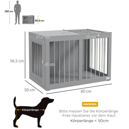 Dog Crate Furniture with 2 Doors Steel Dog Crate for Home Indoor Dog House for Medium Dogs up to 20 kg Side Table Dog Kennel 80 x 50 x 56.5 cm Gray