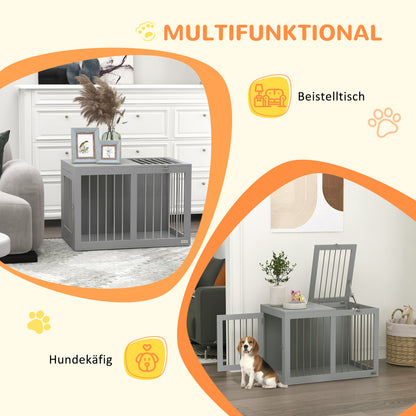 Dog Crate Furniture with 2 Doors Steel Dog Crate for Home Indoor Dog House for Medium Dogs up to 20 kg Side Table Dog Kennel 80 x 50 x 56.5 cm Gray
