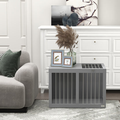 Dog Crate Furniture with 2 Doors Steel Dog Crate for Home Indoor Dog House for Medium Dogs up to 20 kg Side Table Dog Kennel 80 x 50 x 56.5 cm Gray