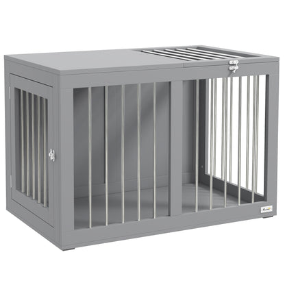 Dog Crate Furniture with 2 Doors Steel Dog Crate for Home Indoor Dog House for Medium Dogs up to 20 kg Side Table Dog Kennel 80 x 50 x 56.5 cm Gray