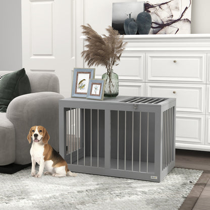 Dog Crate Furniture with 2 Doors Steel Dog Crate for Home Indoor Dog House for Medium Dogs up to 20 kg Side Table Dog Kennel 80 x 50 x 56.5 cm Gray