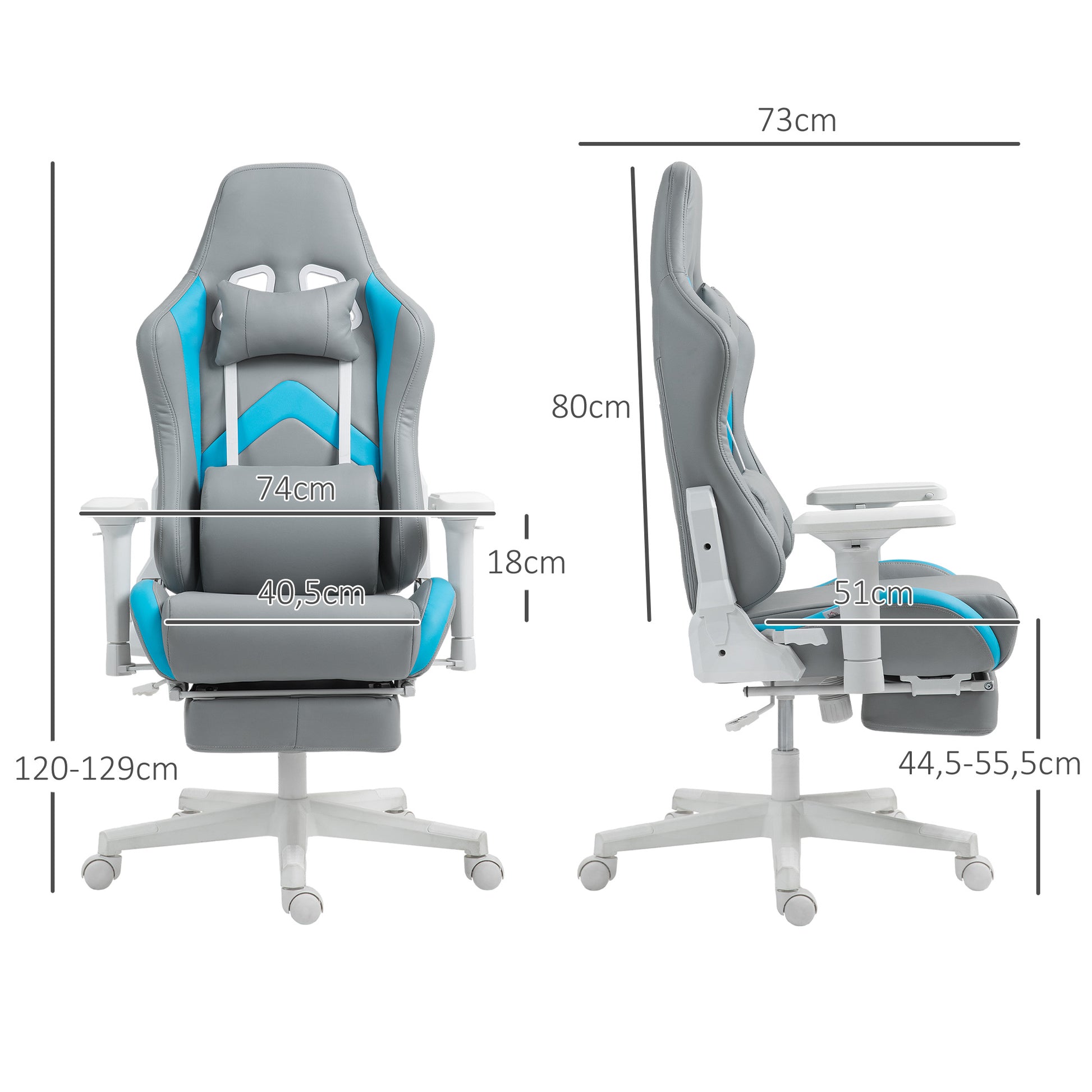 Gaming Chair Gamer Recliner with Adjustable Height Retractable Footrest Lumbar Support and Removable Headrest Office Study Chair Light Gray and Blue