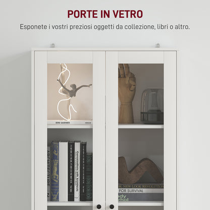 Multi-Purpose Kitchen Sideboard with Cabinet and 2 Drawers, Living Room and Lounge Furniture with Soft-Close Glass Doors and Adjustable Shelves, 59x30x164 cm, White