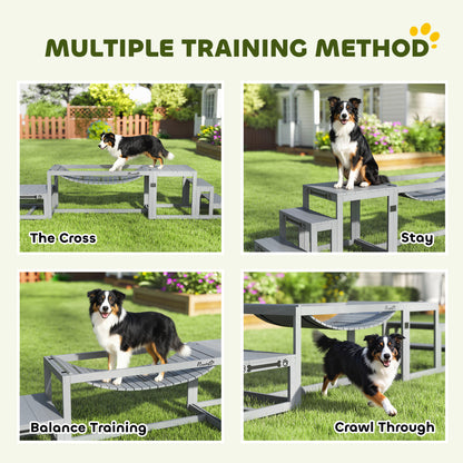 3-Piece Dog Agility Set — Spruce Wood Bridge, Ladder & Platform for Medium to Large Dogs up to 40 kg (88 lb), Gray