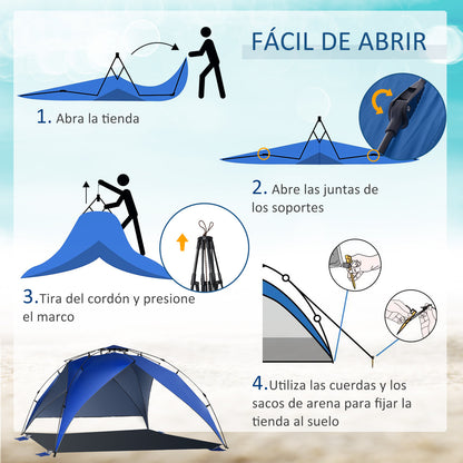 Folding Beach Tent Pop-Up Beach Shelter with Carrying Bag Automatic Opening UV Protection and Waterproof for Park Camping 247x247x145 cm Blue