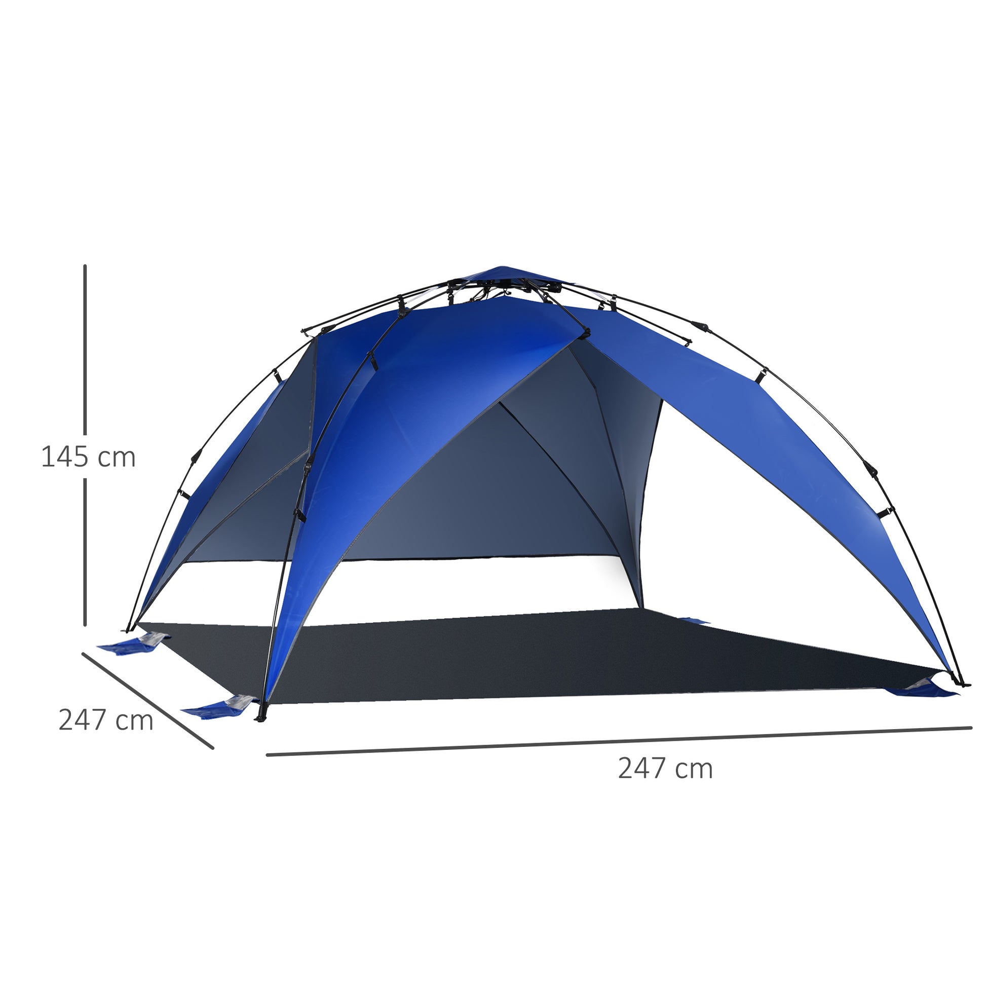 Folding Beach Tent Pop-Up Beach Shelter with Carrying Bag Automatic Opening UV Protection and Waterproof for Park Camping 247x247x145 cm Blue