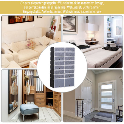 Shoe Boxes 16-Piece Set Stackable Shoe Organizer Shoe Storage Storage Boxes Shelving System with Door, Black + White