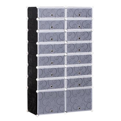 Shoe Boxes 16-Piece Set Stackable Shoe Organizer Shoe Storage Storage Boxes Shelving System with Door, Black + White